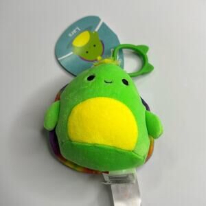NWT Squishmallow Lars the Neon Green Rainbow Tie-dye Shell Turtle 3.5” Clip